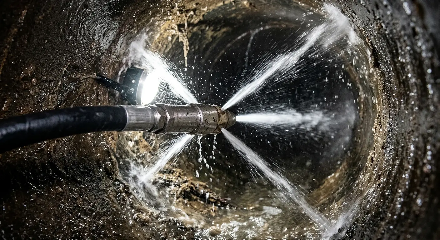 High-pressure hydro jetting nozzle cleaning sewer pipe for Trenchless Sewer Repair in Hillsboro